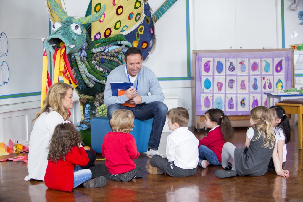 teacher and students in the daycare center